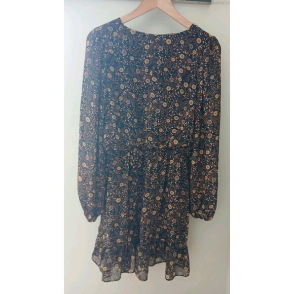 Evereve Olivia Flounce Mini Dress Size Small Brown Floral Elastic Waist Fall - Picture 6 of 9